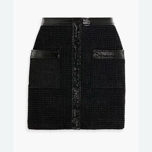 Maje Faux Patent Leather-Trimmed Tweed Mini Skirt